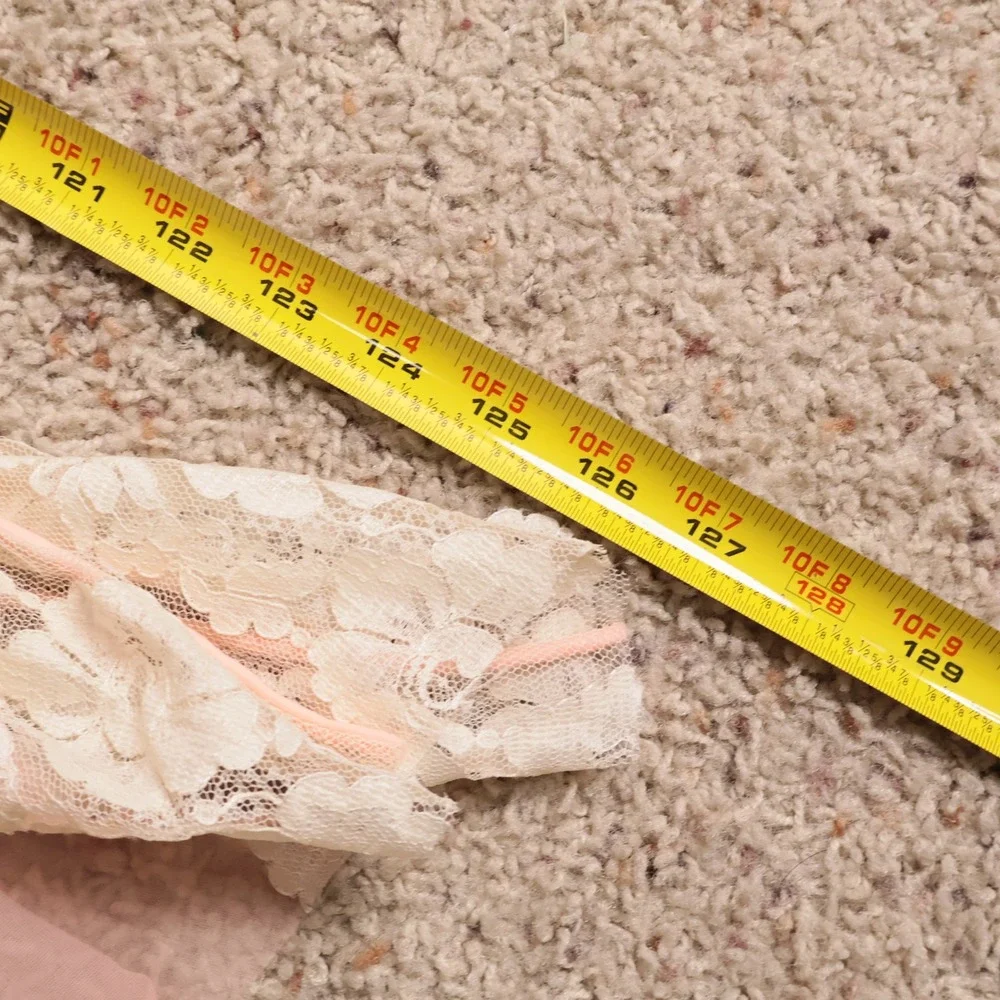 Vintage Style Pink Sheer Tulle and Cream Floral Lace Long Wrap Scarf 121 Inch